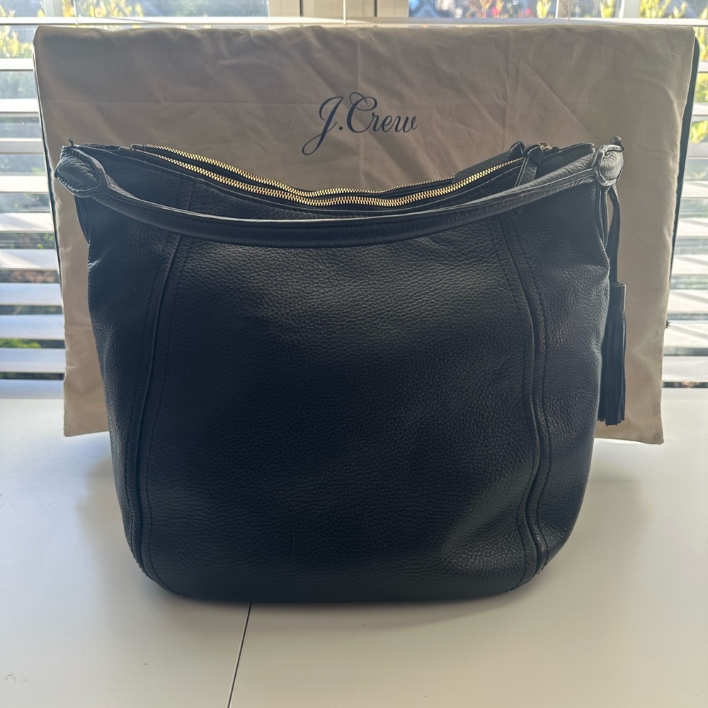 J.Crew Black Leather Bag with Gold Zipper